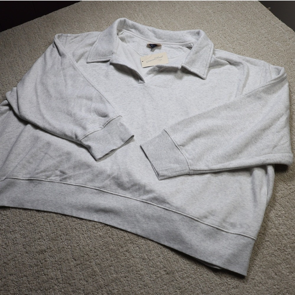 Universal Thread Womens 3X Light Heather Gray Fleece Polo Pullover Sweatshirt